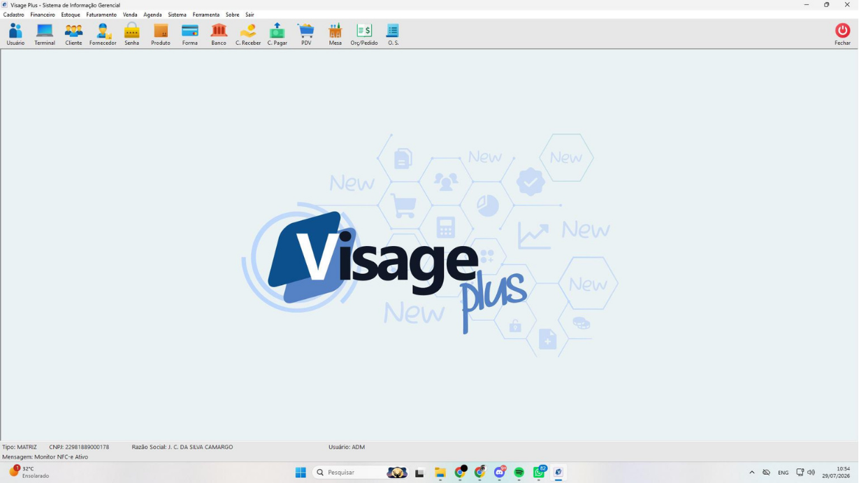 Interface do sistema Visage Plus